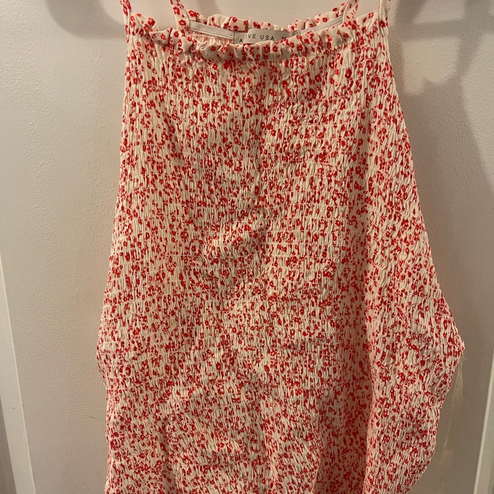 Active USA Red and White Floral Smocked Top